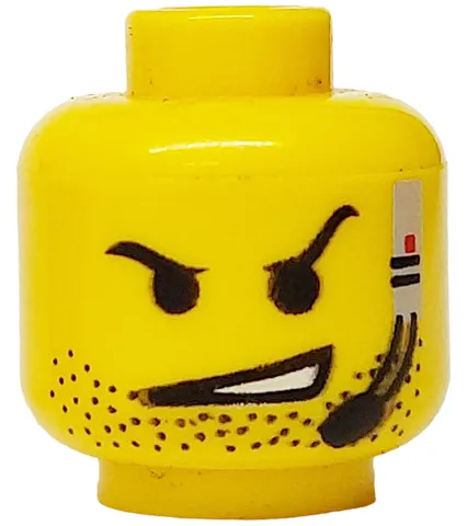 Minifigure, Head Black Eyebrows, Beard Stubble, Headset with Microphone, Lopsided Open Mouth Scowl with Teeth Pattern