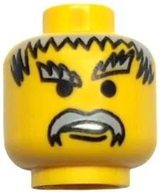 Minifigure, Head Light Gray Bushy Eyebrows, Moustache, and Hair, Chin Dimple, Slight Open Mouth with Teeth Pattern