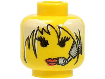 Minifigure, Head Female with Red Lips, White Hair and Headset Pattern