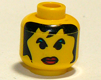 Minifigure, Head Female with Red Lips Large, Green Eyebrows, and Long Hair Pattern
