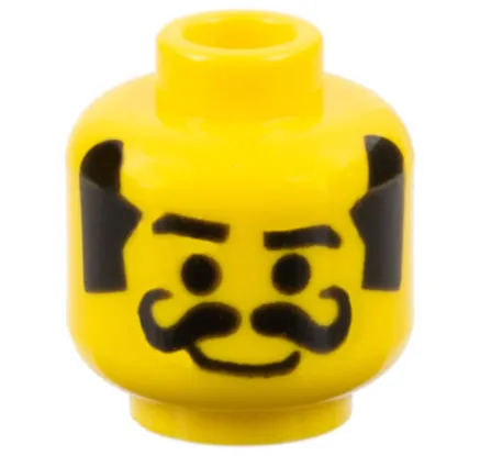 Minifigure, Head Moustache Curly Thick, Thick Sideburns, Smile Pattern