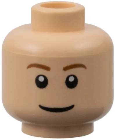 Minifigure, Head Brown Eyebrows, Thin Grin, Black Eyes with White Pupils Pattern