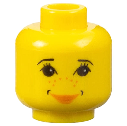 Minifigure, Head Female with Black Thin Eyebrows, Eyelashes, and Dimples, Earth Orange Freckles and Lips, Smile Pattern