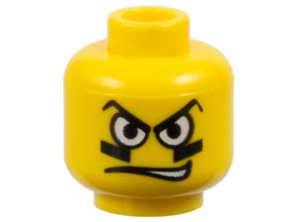 Minifigure, Head Male White Eyes, Black Eyegrease, Wavy Mouth Pattern