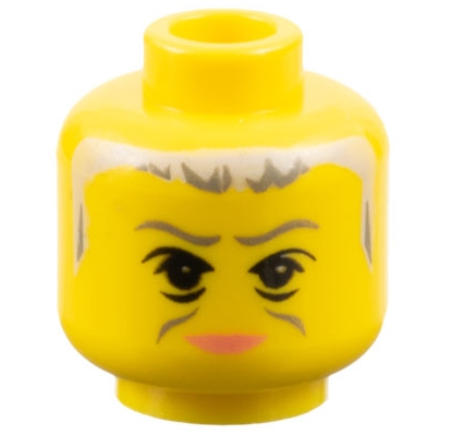 Minifigure, Head Female Dark Gray Eyebrows and Cheek Lines, Black Eyelids, Light Gray Hair, Peach Lips, Neutral Pattern