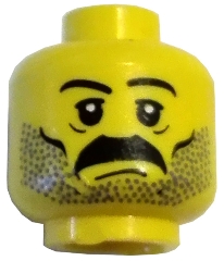 Minifigure, Head Moustache and Stubble Pattern, White Pupils, Eyebrows