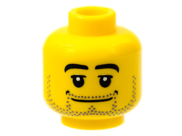 Minifigure, Head Beard Stubble, Black Eyebrows, Wide Mouth, White Pupils Pattern