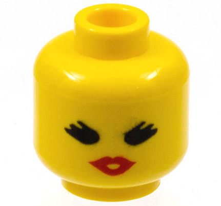 Minifigure, Head Female with Black Eyes with Thick Eyelashes, Red Lips, Open Mouth Pattern