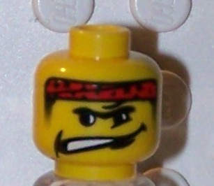 Minifigure, Head Male Headband Red with Crooked Mouth with Teeth Pattern