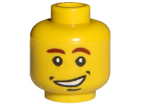 Minifigure, Head Reddish Brown Thick Eyebrows, Dimples and Chin Dimple, Lopsided Open Mouth Smile with Teeth Pattern