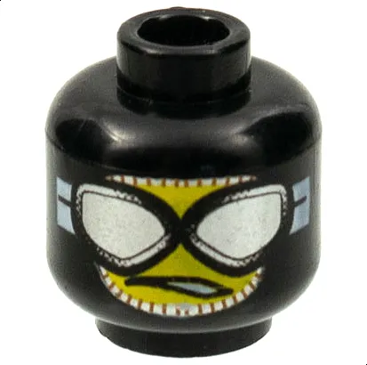 Minifigure, Head Balaclava with Yellow Face, Silver Goggles with White Strap, Lopsided Open Mouth Scowl with Teeth Pattern