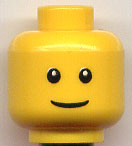 Minifigure, Head Male Thin Grin, Black Eyes with White Pupils, No Eyebrows Pattern