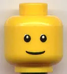 Minifigure, Head Male Thin Grin, Black Eyes with White Pupils, No Eyebrows Pattern