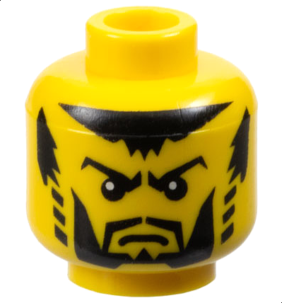 Minifigure, Head Beard Black with Trimmed Chin, Full Cheeks, Striped Sideburns, Scowl Eyebrows, Pupils Pattern (Shadow Knight)