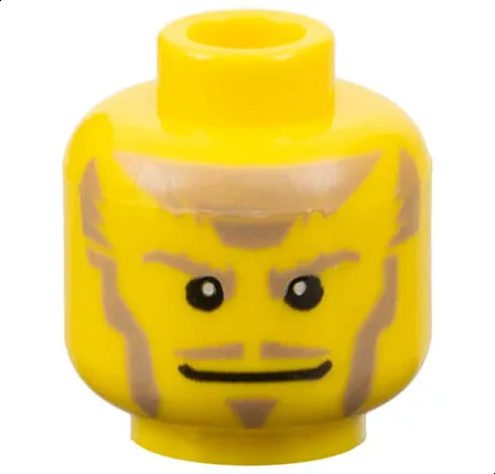 Minifigure, Head Dark Tan Eyebrows, Moustache, Soul Patch, Sideburns, and Hair, Wide Grin Pattern