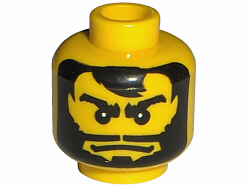 Minifigure, Head Beard Black Full, Long Mouth, Thick Eyebrows, White Pupils Pattern (Santis)