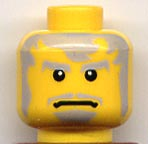 Minifigure, Head Beard and Messy Gray Hair, Wide Frown, White Pupils Pattern (The Guardian)
