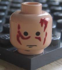 Minifigure, Head Male Scars Red Left & Right, No Eyebrows Pattern