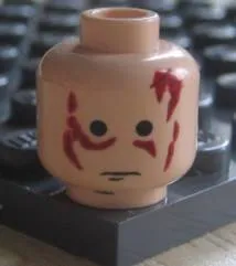 Minifigure, Head Male Scars Red Left & Right, No Eyebrows Pattern