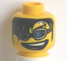 Minifigure, Head Glasses with Blue Glasses, Long Black Bangs and Open Mouth Pattern