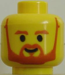 Minifigure, Head Beard with Brown Trim Beard (forked below mouth) and Eyebrows Pattern