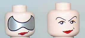 Minifigure, Head Dual Sided Female Red Lips with Smirk and Silver Glasses / Arched Eyebrows Pattern