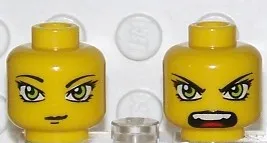 Minifigure, Head Dual Sided Exo-Force Green Eyes Female with Slight Smirk / Open Mouth Pattern (Hitomi)