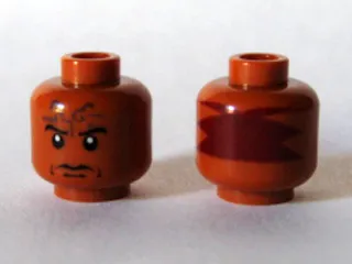 Minifigure, Head Black Eyebrows, Forehead Tattoo, White Pupils, Red on Back Pattern