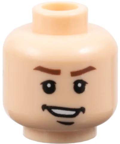 Minifigure, Head Reddish Brown Eyebrows, Upper Eyelids, Dimples and Chin Dimple, Lopsided Open Mouth Smile with Teeth Pattern