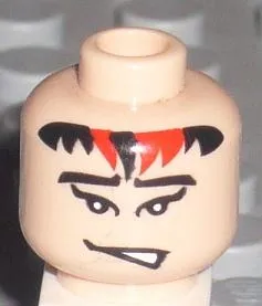 Minifigure, Head Male Black and Red Bangs, Black Eyebrows, Mouth Open to Side Pattern
