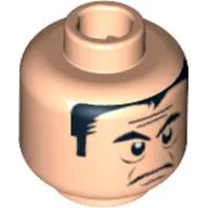 Minifigure, Head Male Black Eyebrows and Hair, Forehead Lines, Frown Pattern