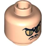 Minifigure, Head Glasses with Gold Sunglasses, Moustache and Frown Pattern