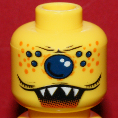 Minifigure, Head Alien with Single Eye, Spots, and Jagged Teeth Pattern