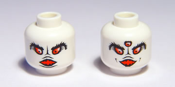 Minifigure, Head Dual Sided Alien Black Eyebrows, Open Mouth and Two Red Eyes / Three Red Eyes Pattern