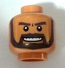 Minifigure, Head Beard Dark Brown, White Pupils and Grin with Teeth Pattern