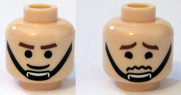 Minifigure, Head Dual Sided Brown Eyebrows, Black Chin Strap, Smile / Worried Pattern