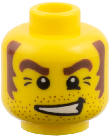 Minifigure, Head Male Stubble, Brown Eyebrows and Sideburns, White Pupils Pattern