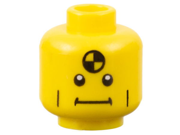 Minifigure, Head Vertical Cheek Lines, Straight Mouth and White Pupils Pattern (Crash Test Dummy)