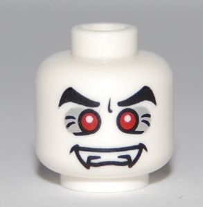 Minifigure, Head Alien Vampire with Fangs, Red Eyes with White Pupils, and Black Eyebrows Pattern