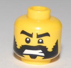 Minifigure, Head Beard Black with Ragged Edges, Black Eyebrows, Bared Teeth Pattern