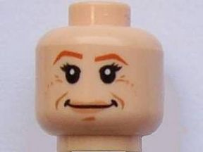 Minifigure, Head Female with Dark Orange Eyebrows, Nougat Lips, Medium Nougat Chin Dimple and Crow's Feet, and Closed Mouth Smile Pattern