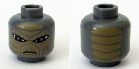 Minifigure, Head Alien SW Weequay with Dark Tan Face, Large Black Eyes, Frown Pattern