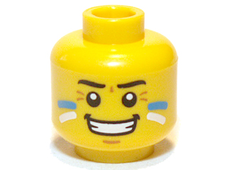 Minifigure, Head Face Paint with Blue and White Painted Cheeks and Grin Pattern
