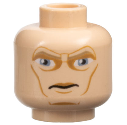 Minifigure, Head Dark Tan Eyebrows, Large Sand Blue Eyes, Medium Nougat Eye Shadow, Upper Lip, Cheek Lines and Chin Dimple, Scowl Pattern