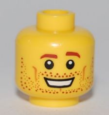 Minifigure, Head Male Brown Eyebrows, Open Mouth Smile, Stubble, White Pupils Pattern