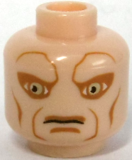 Minifigure, Head Alien SW Iktotchi with Large Sand Green Eyes, Medium Nougat Eye Shadow, Cheek Lines, Jowl Lines, Upper Lip and Chin Dimple, Stern Pattern