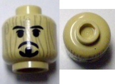 Minifigure, Head Black Beard and Moustache Rudimentary over Wood Grain Pattern (Voodoo Jack)