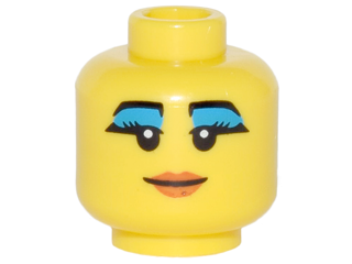 Minifigure, Head Female Black Eyebrows, Eyelashes with Thick Dark Azure Eye Shadow, Smile and Dark Orange Lips Pattern