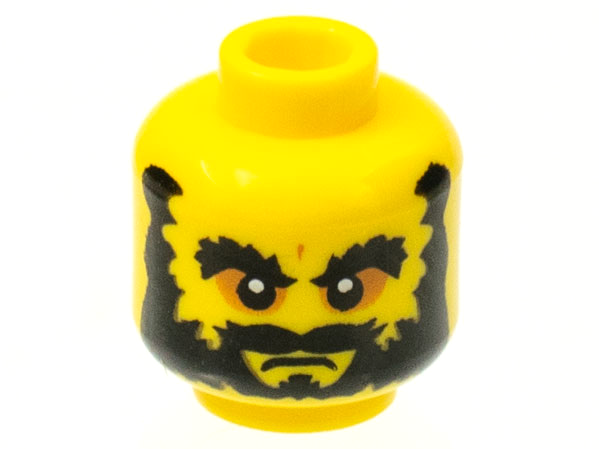 Minifigure, Head Beard Black, Bushy Eyebrows, Angry Mouth, White Pupils Pattern