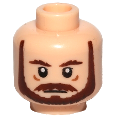 Minifigure, Head Reddish Brown Bushy Eyebrows, Moustache and Beard, Upper Eyelids, Medium Nougat Wrinkles, Neutral Pattern
